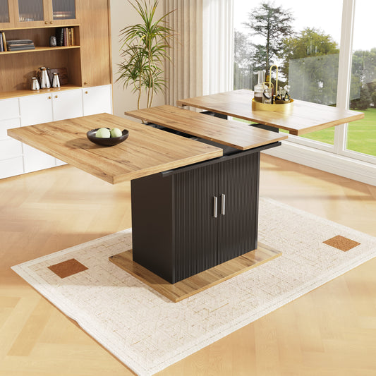 Telescopic Dining Table  140x70cm , Extendable Dining Table With Shelf Area,Space-Saving Kitchen Table,Dining Table With Three Shelves,Extendable Dining Table,for Kitchen And Living Room,Natural Black