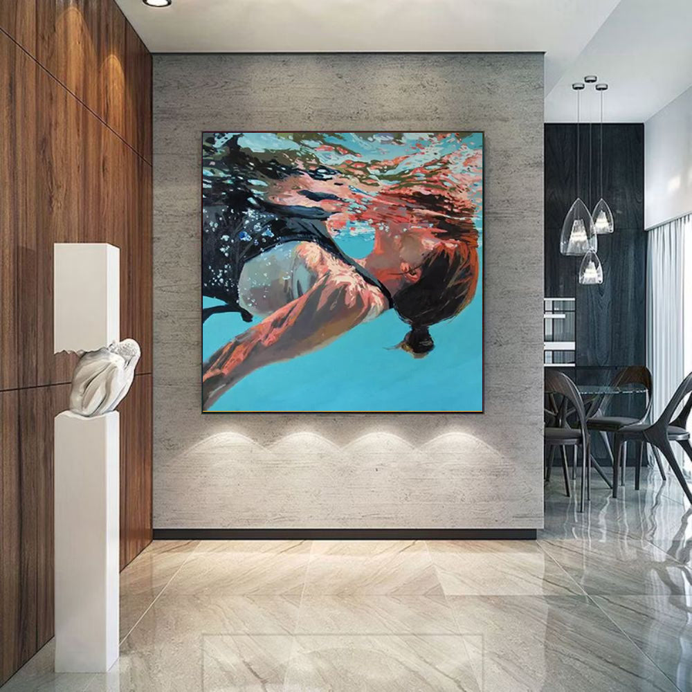 Hand-Painted Oil Painting Canvas Acrylic Modern Wall Art Abstract Texture Swimming Lover Artwork Home Decoration For Bedroom Living Room Decor