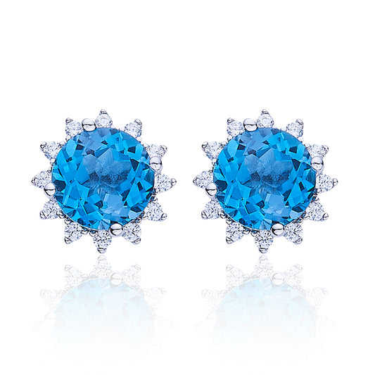 S925 Sterling Silver Starburst Stud Earrings, 6mm Natural Blue Crystal, Platinum Plated 1.6g, Sparkling Snowflake Earrings For Women, Fashion Jewelry Gift Box