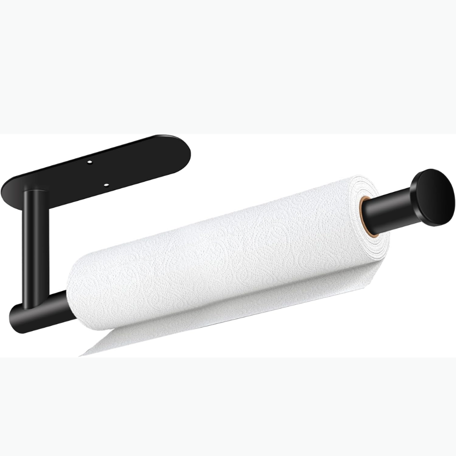 Black Under-Cabinet Paper Towel Holder - Self Adhesive & Drill Mount Stainless Steel Organizer