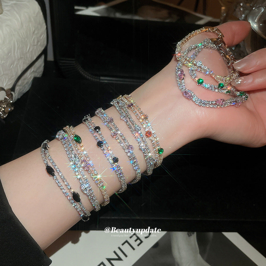 18K Real Gold Plated Simple Two Layer Round Cubic Zirconia Bracelet Dainty Exquisite Bangle Chic Fashion Jewelry