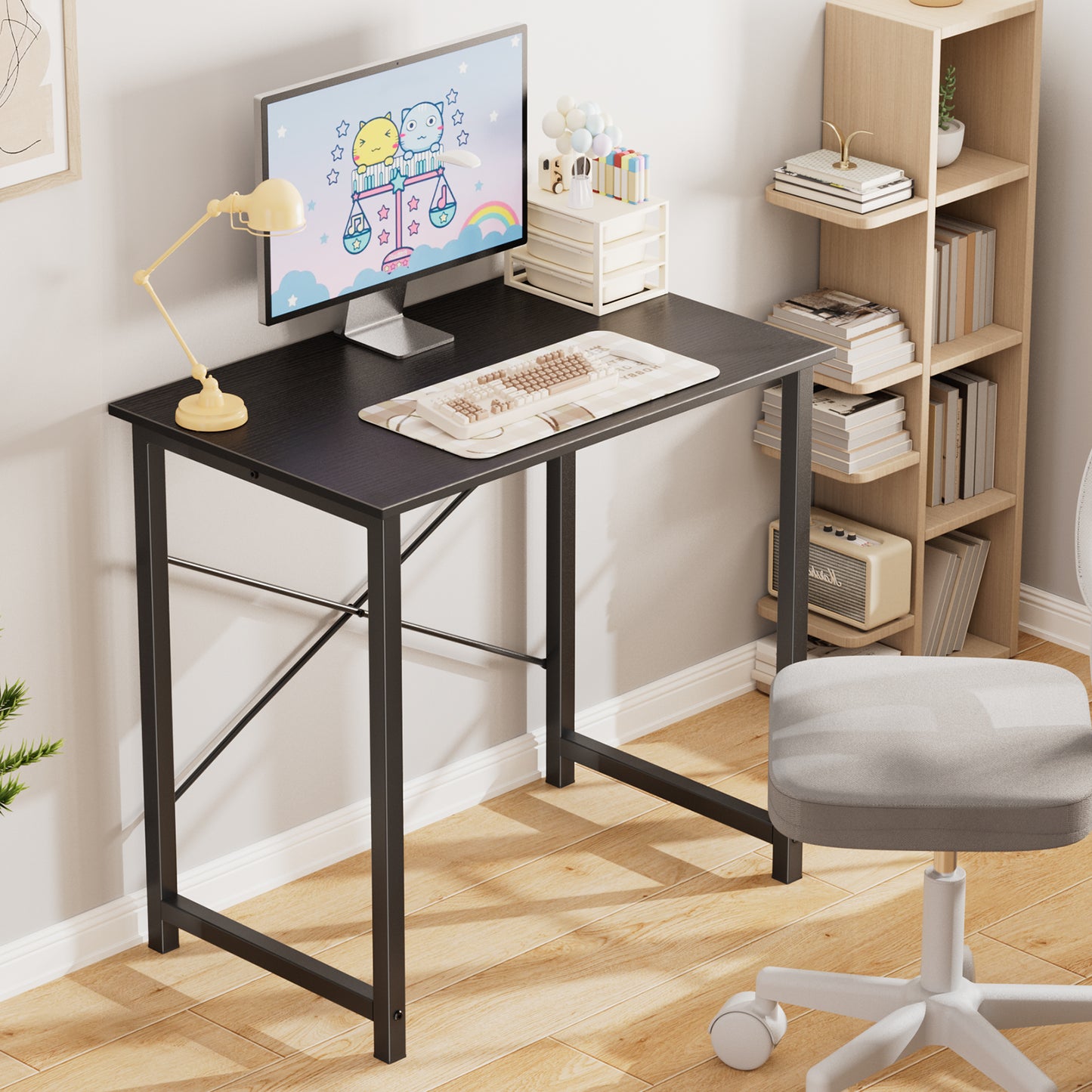 Computer Desk For Home Office, Modern Study Work Table Simple Style For Bedroom, Writing Desks With X-Shaped Reinforcement, Rust