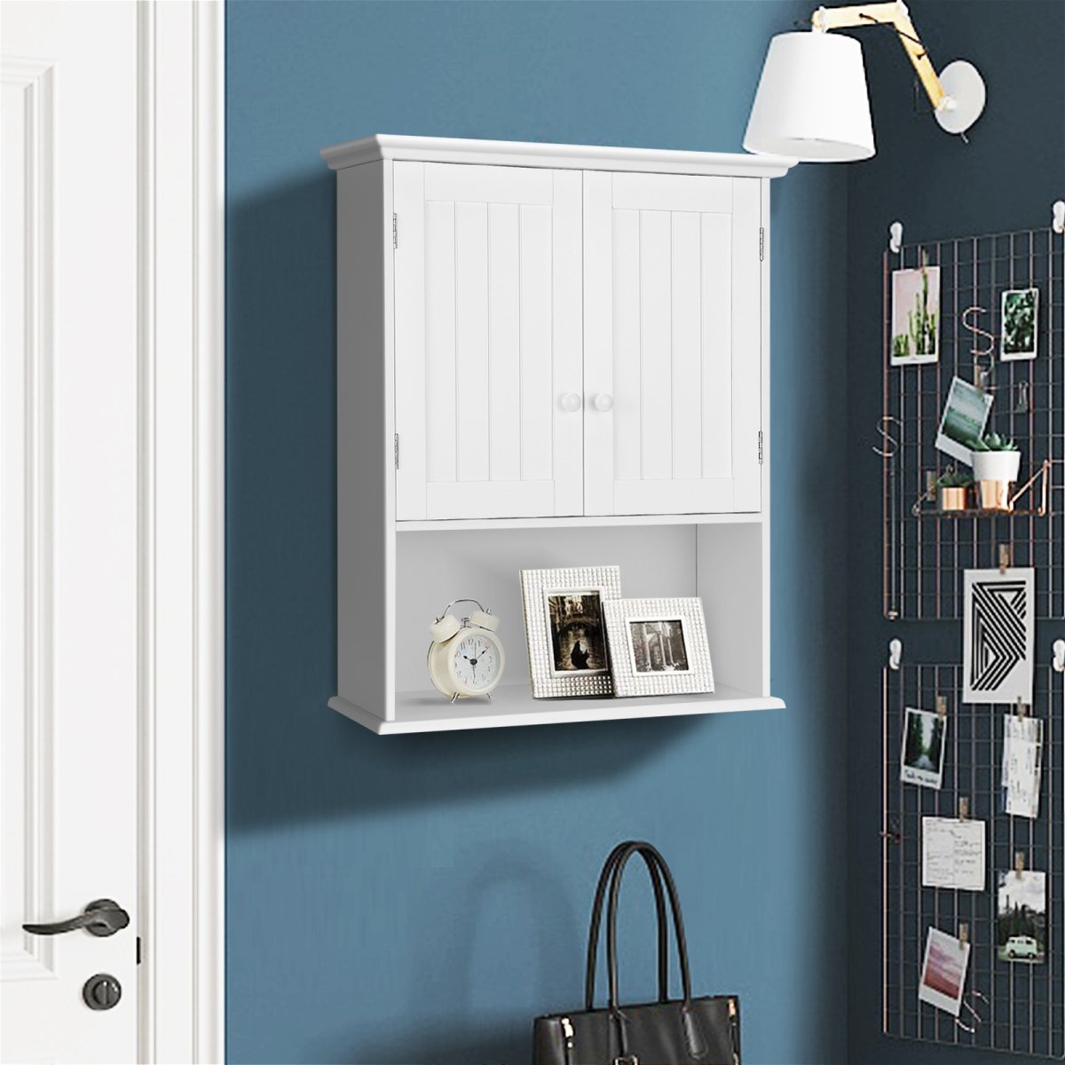 2-Door Wall Mount Bathroom Storage Cabinet With Open Shelf-White