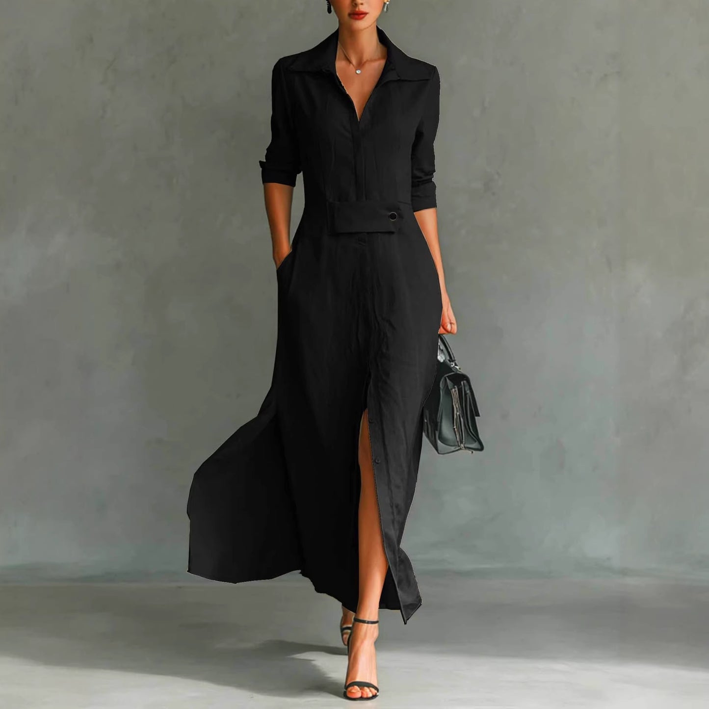 Best-selling Casual And Elegant Slit-front Shirt Dress