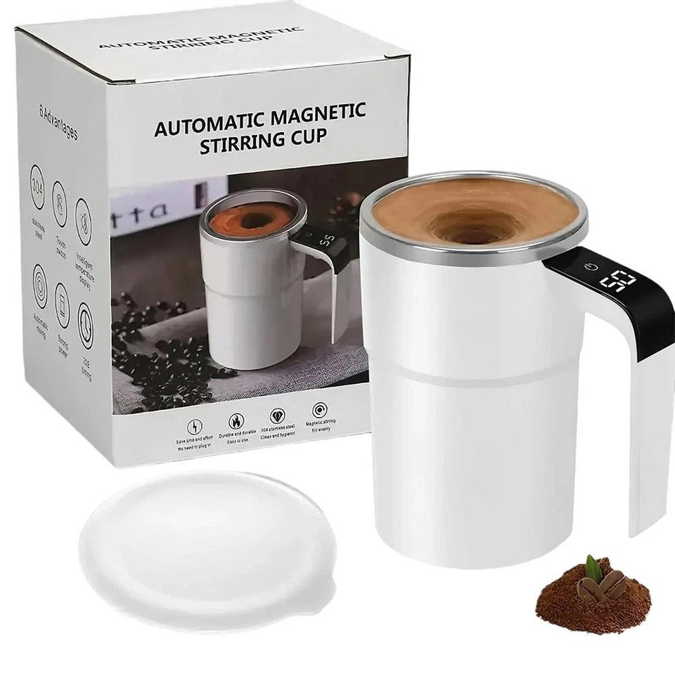 Digital Self Stirring Coffee Mug Auto Mixing Milk Tea Cup Magnetic Rechargeable White