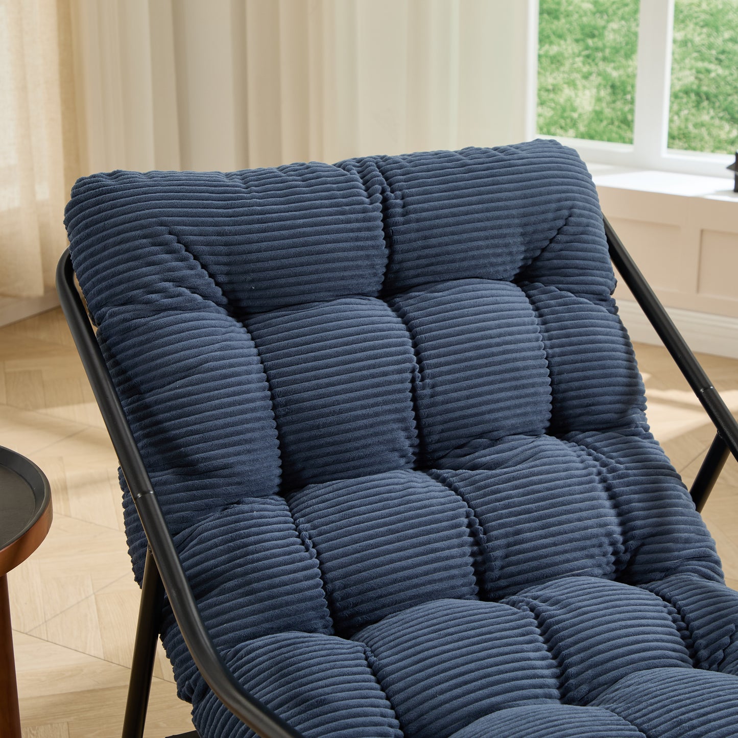 Outdoor Rocking Chair, Comfy Cushion, With Soft Thick Cushion,for Living Room, Bedroom, Reading Room, Black Frame With Navy Blue Cushion