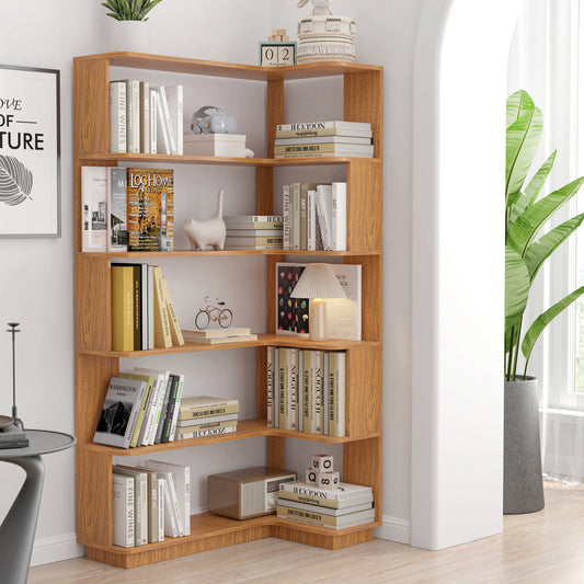 90cm   35.43in Extended Size Freestanding Corner Bookshelf For Living Room, Bedroom, Home Office, Wooden Bookcase With Anti-drop Panel And Anti Tipping Device, Open Storage Display Cabinet 5 Colors