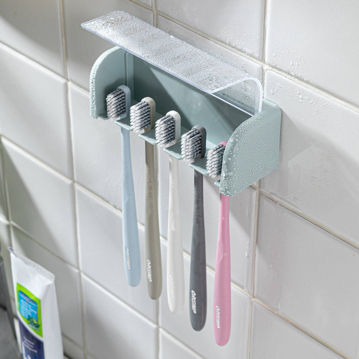 Toothbrush Holder Storage Rack Home Bathroom Wall-mounted No Drilling Required