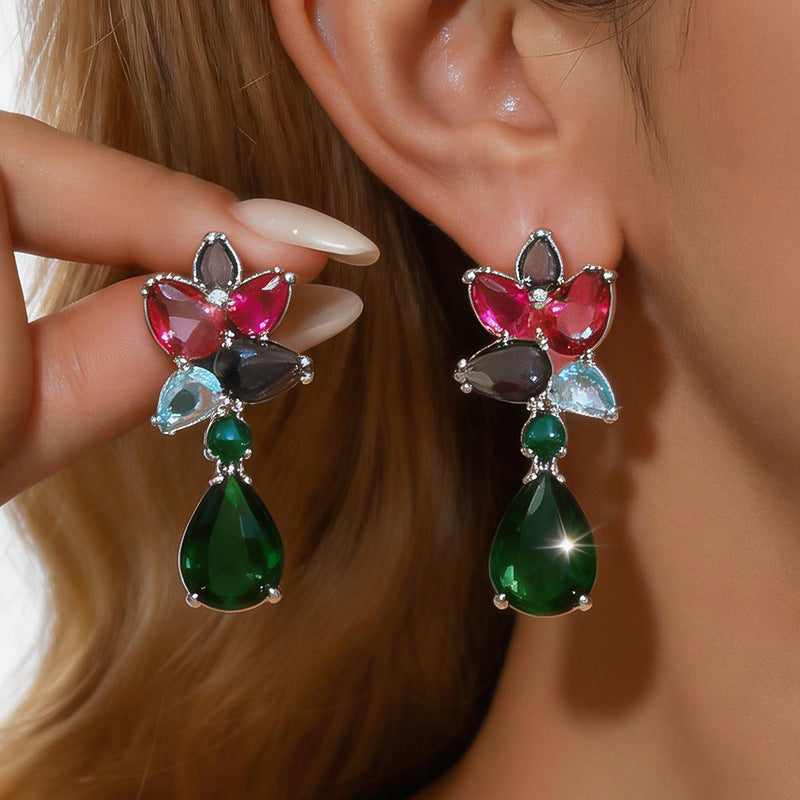 European And American Cross-Border Silver Needle Water Drop Zircon Earrings For Women, Light Luxury High-End Earrings, Exquisite And Fashionable Versatile Ear Accessories