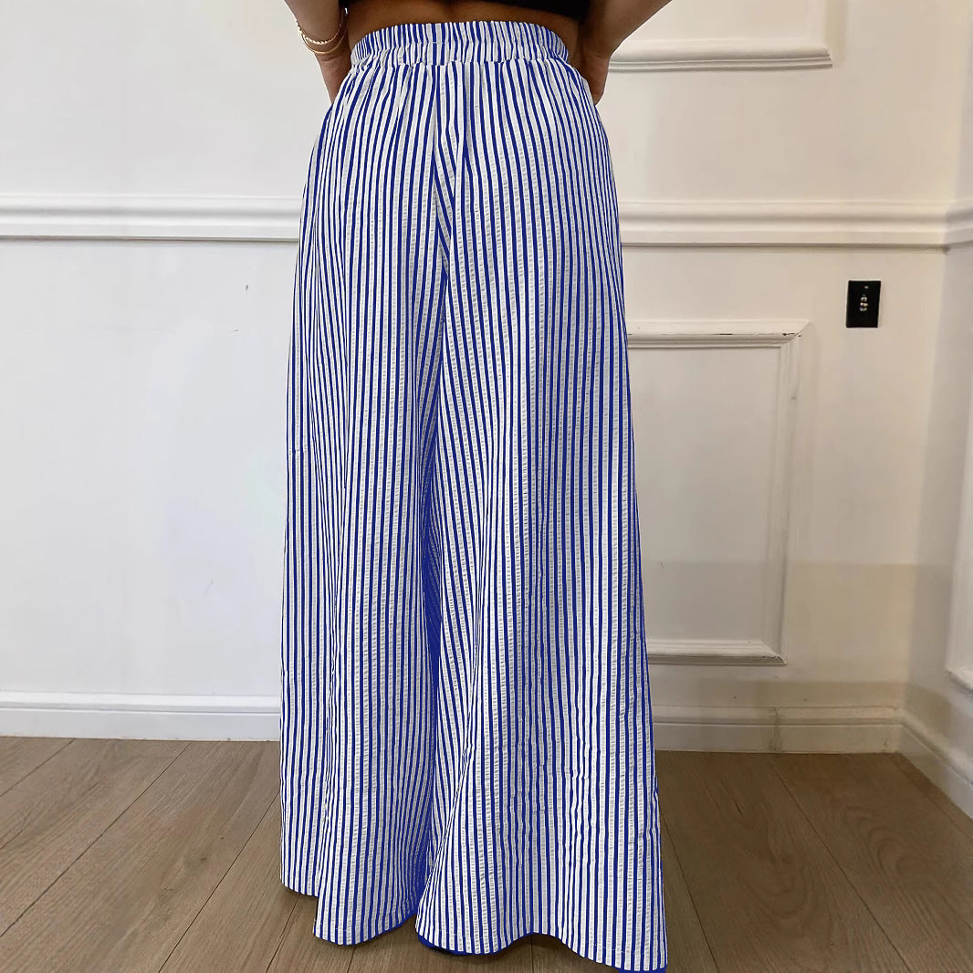 Spring Summer New Casual Versatile Striped Trousers With An Elastic Waist