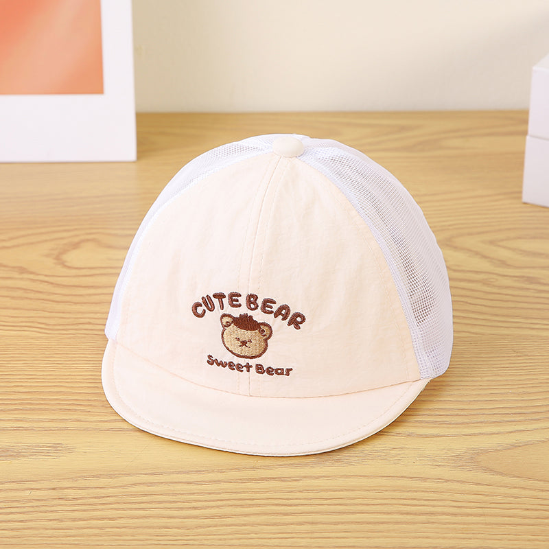 Children's Cartoon Pattern Letter Embroidered Patchwork Net Fabric Breathable And Cool Fashion Short-brimmed Baseball Cap Suitable For Shopping And Traveling