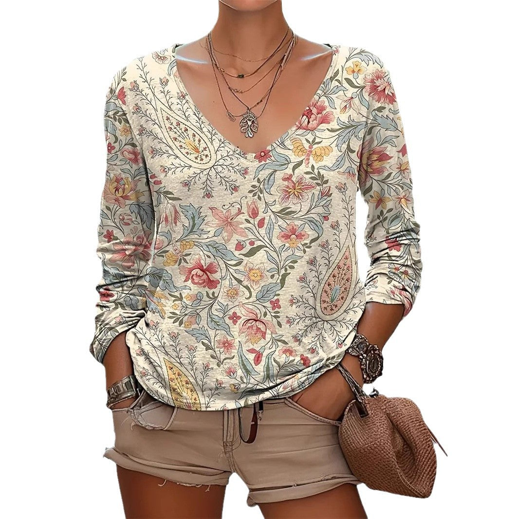 New Womens Casual V-neck Long-sleeve Top