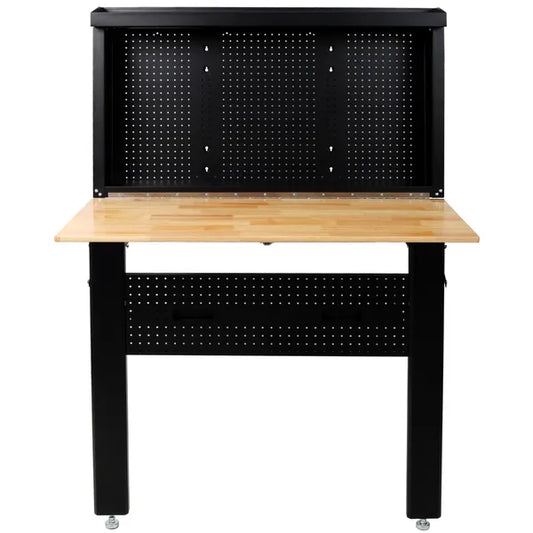 Wall Mounted Workbench, Robust Space-Saving Foldable Workbench With Rubberwood Work Surface, Pegboard For Tools