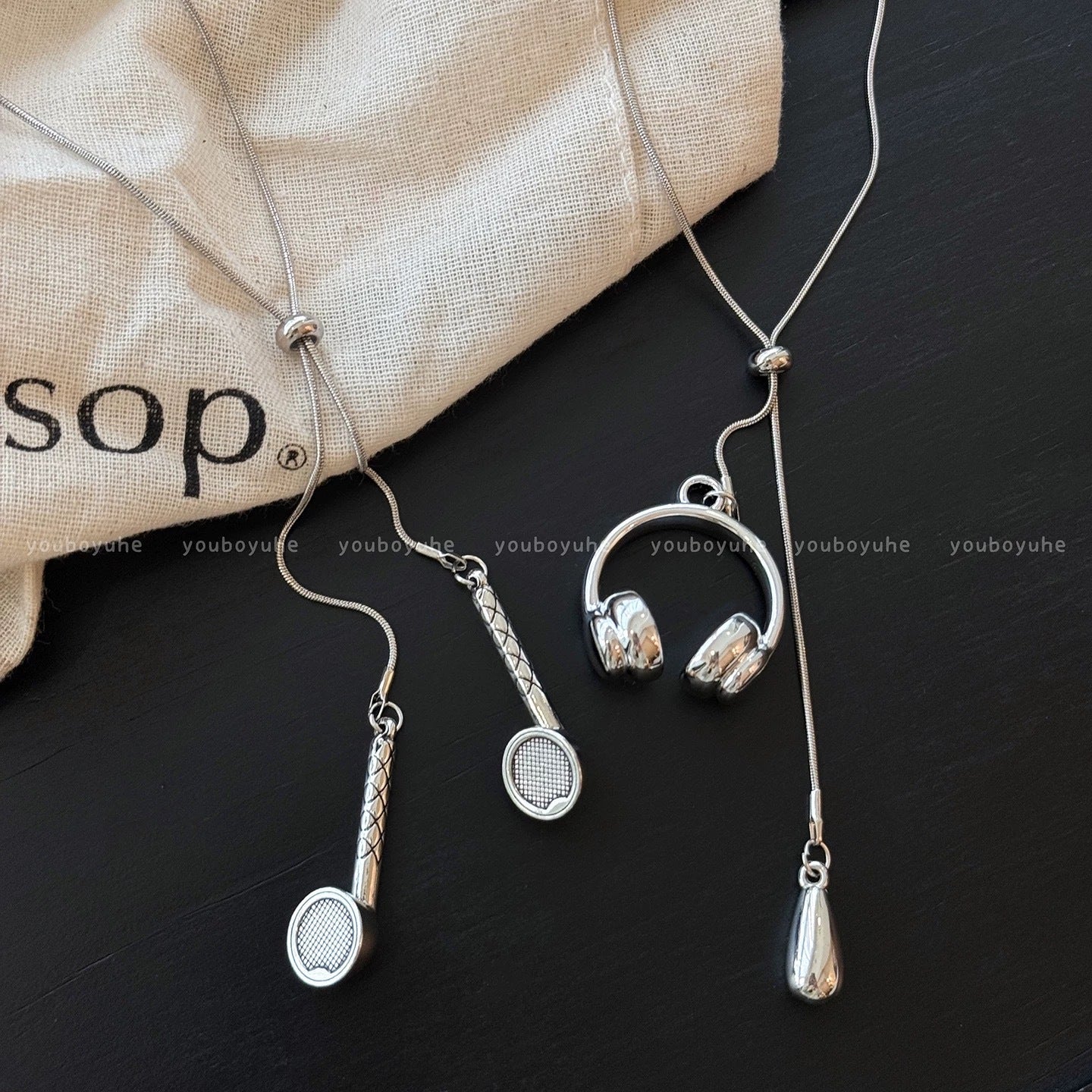 Silver Long Earring Pendant Necklace For Women Korean Style