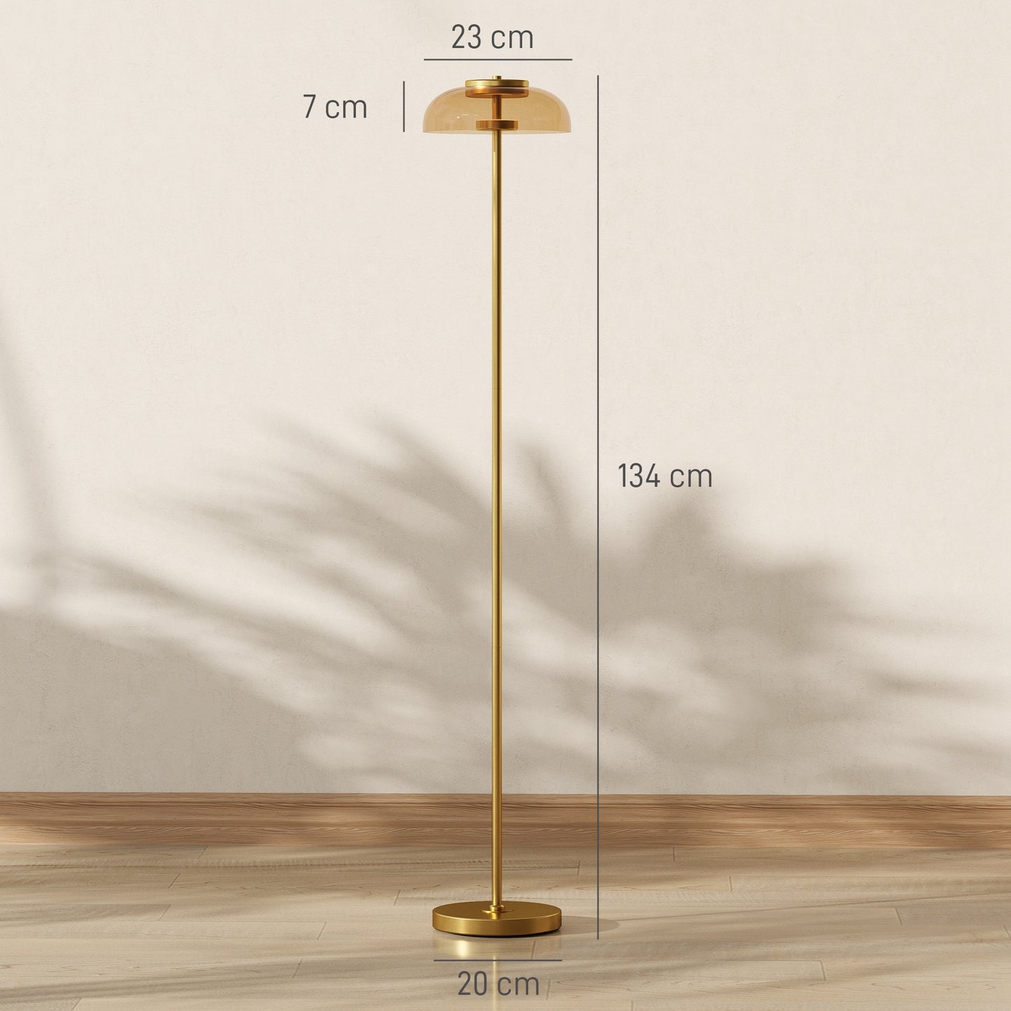 LED Stehlampe Wohnzimmer, Stehleuchte Mit 3000 K Warmem Licht, Fußschalter, 25 X 25 X 134 Cm, Messing