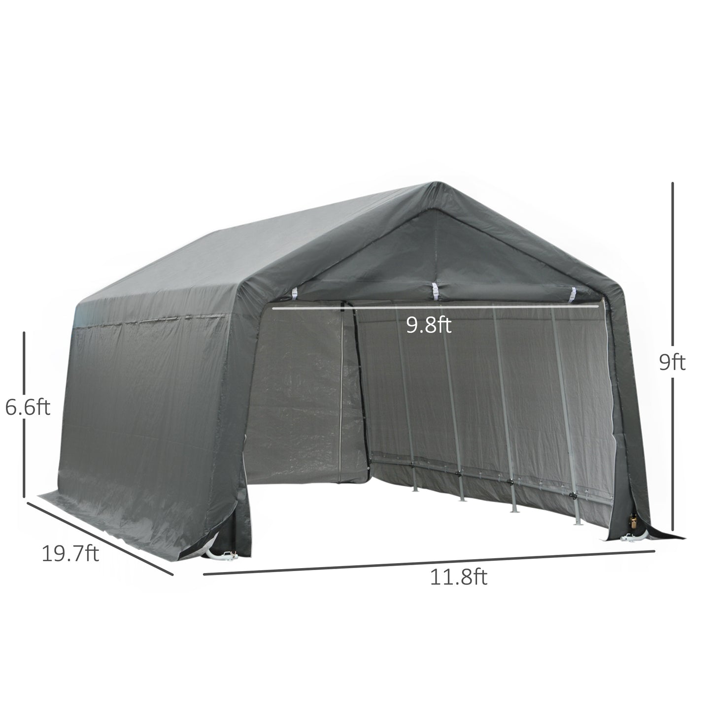12 x 20 Carport Portable Garage, Heavy Duty Storage Tent, Patio Storage Shelter w/ Anti-UV PE Cover and Double Zipper Doors, for Motorcycle Bike Garden Tools, Gray