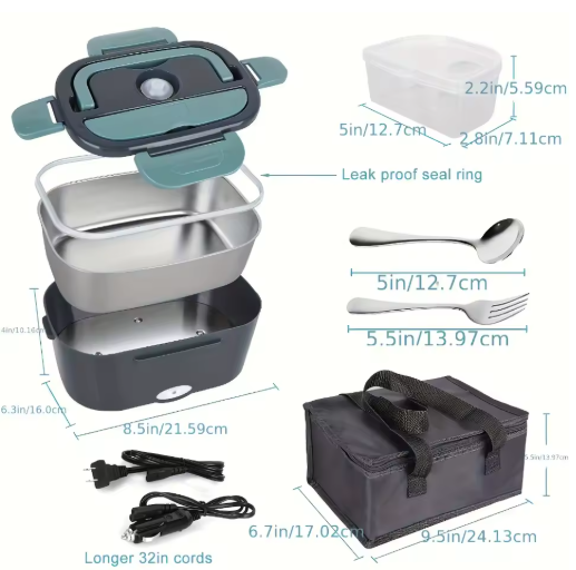 Portable Electric Lunch Box Food Warmer For Car And Home 50.72oz Leak-Proof Heated Container 110V 12V