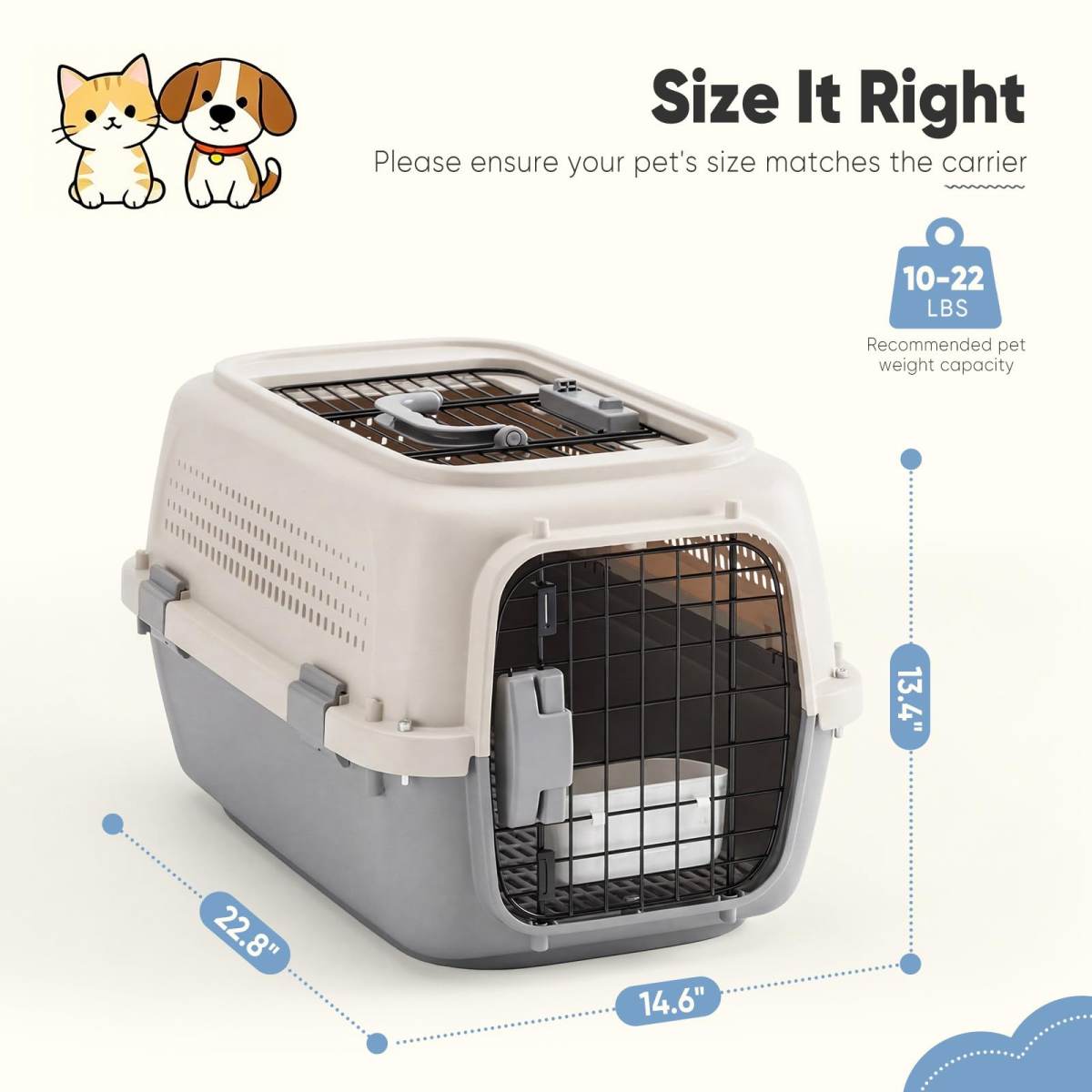 Two-Door Pet Travel Carrier Top Entry Secure Locks Hard-Sided Airline Approved For Cats Small Dogs