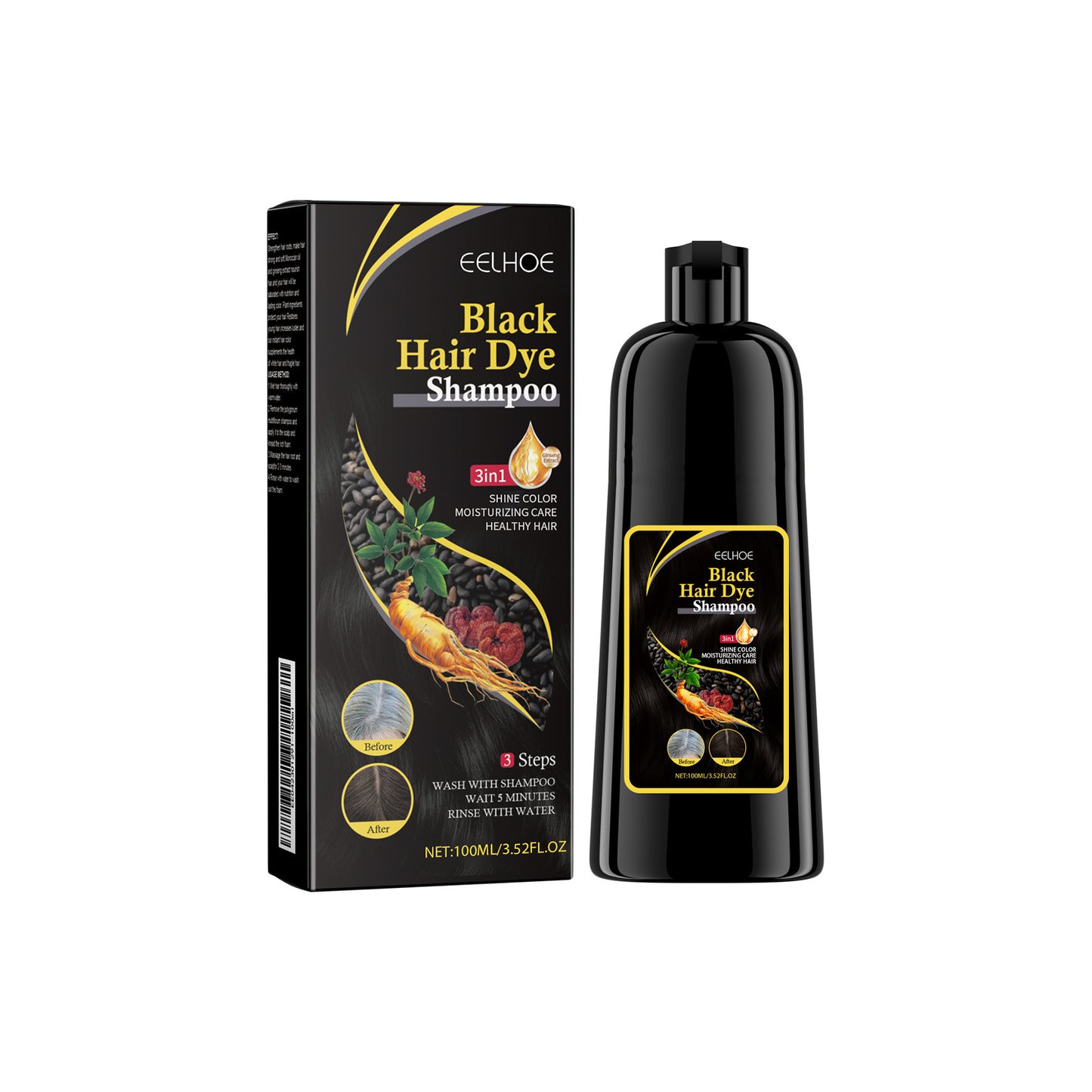 EELHOE Black Hair Shampoo Polygonum Multiflorum For DarkLustrousAnd Nourished Hair