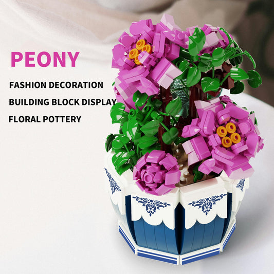 Peony Building Blocks Plastic Vivid Colors Educational Flower Bouquet Building Kit For Home Decor Gift