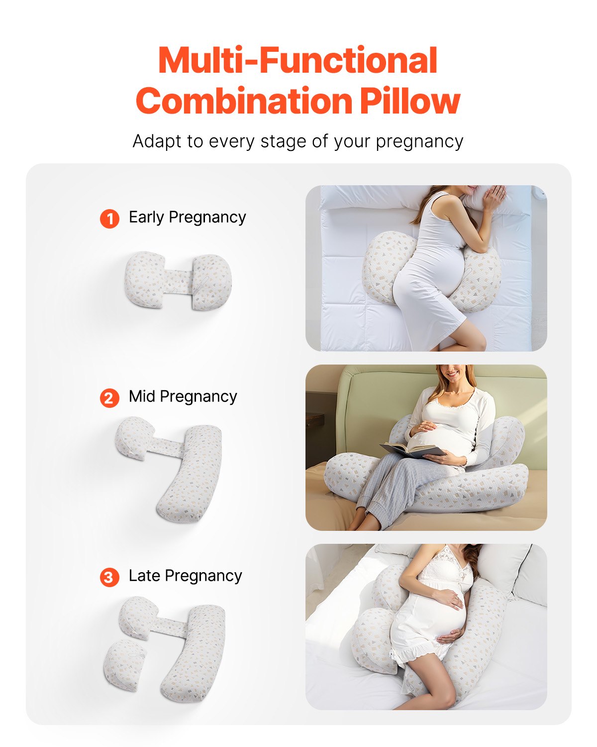 Pregnancy Pillows For Sleeping, Adjustable Maternity Pillow For Pregnant Women, Soft Pregnancy Body Pillow With Removable & Washable Cover For Back Belly Hip Support, Lightweight And Portable