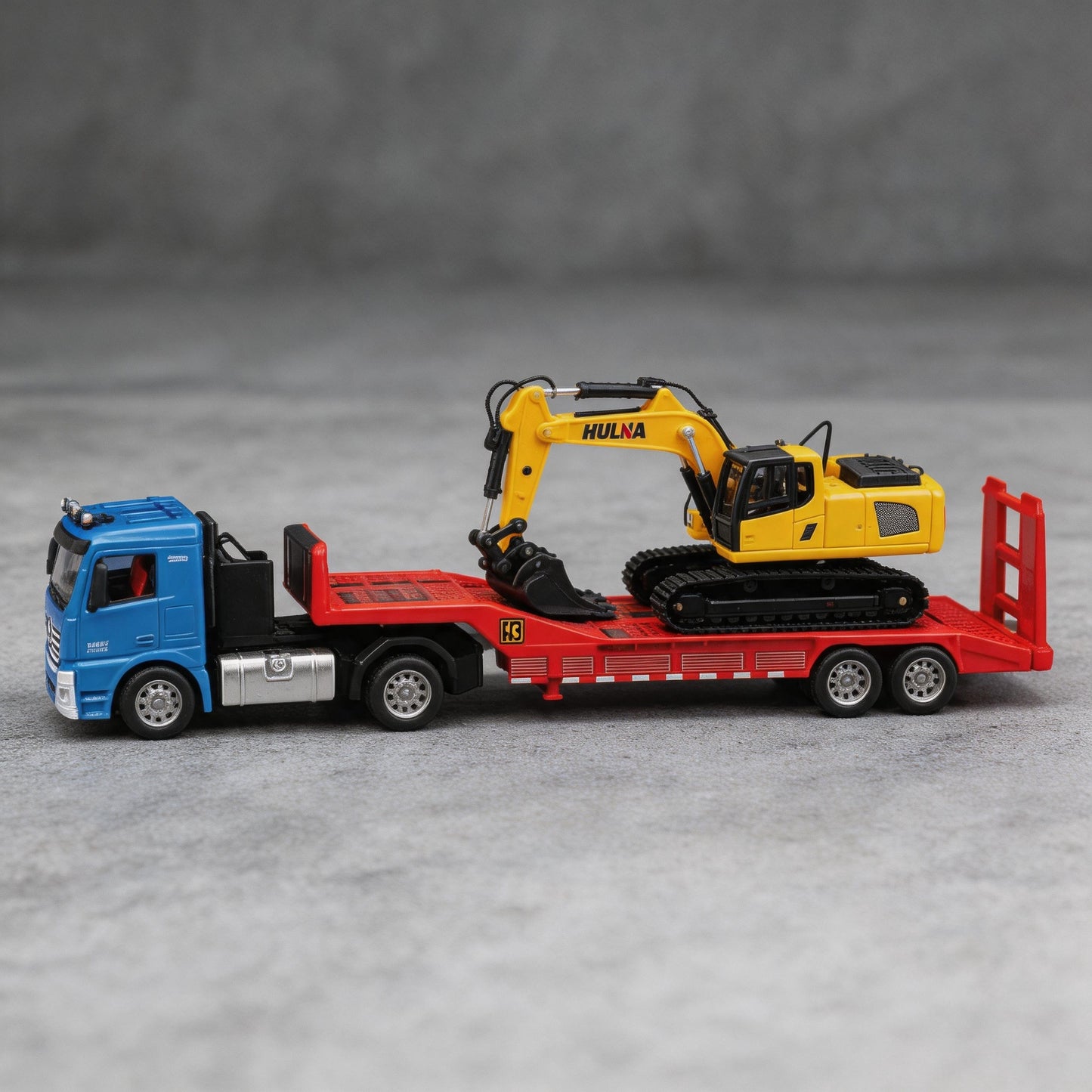 Flat Trailer Truck With Excavator Vehicles Toys, 1 50 Scale Diecast Site Trailer Truck, Toy Trucks For Kids, Gift For Him