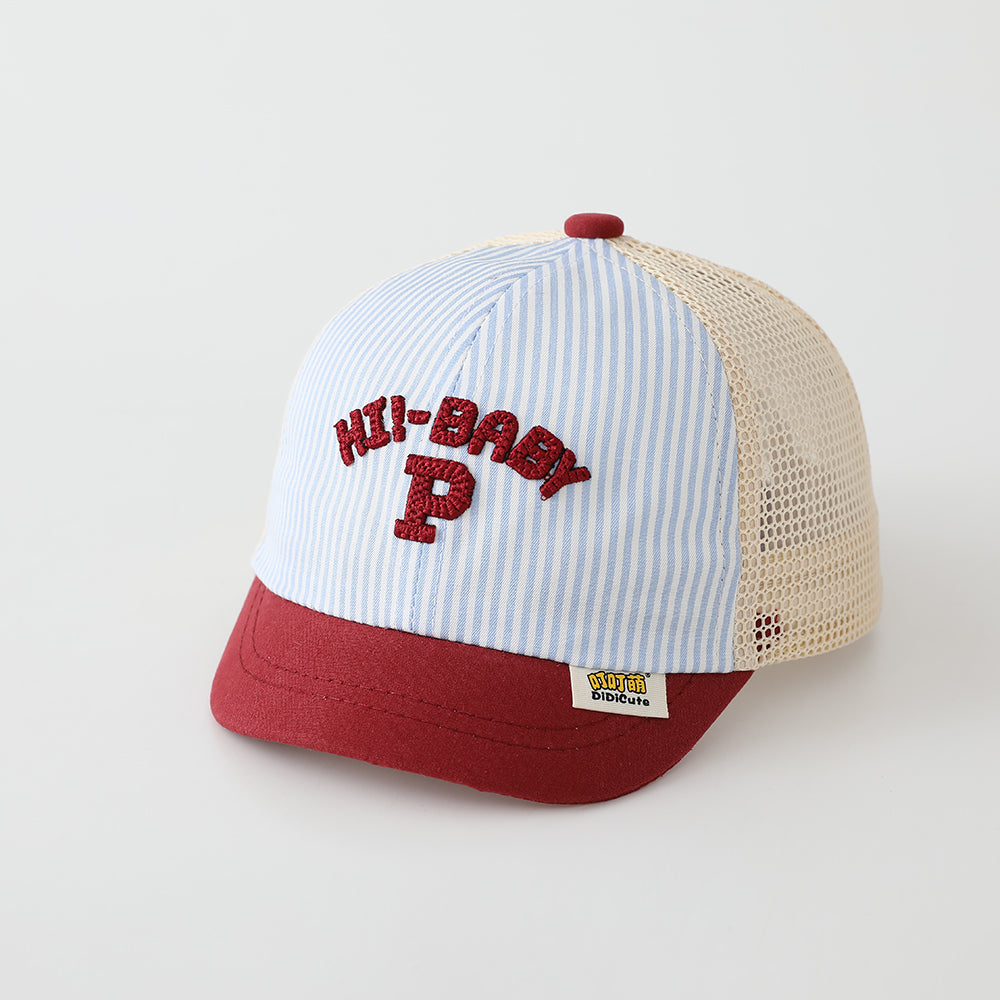 The New Children's Embroidered Letter P Vertical-striped Hat With Multi-color Design Is A Fashionable And Casual Baseball Cap Suitable For Outdoor Outings.