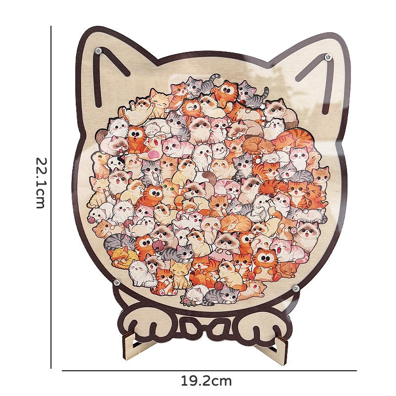 Wooden Puzzle Cute Cat Shape Challenging Irregular Pieces With Frame  3D Cat Design Wooden Jigsaw Puzzles Home Decoration Ornament Birthday Gift For Kids