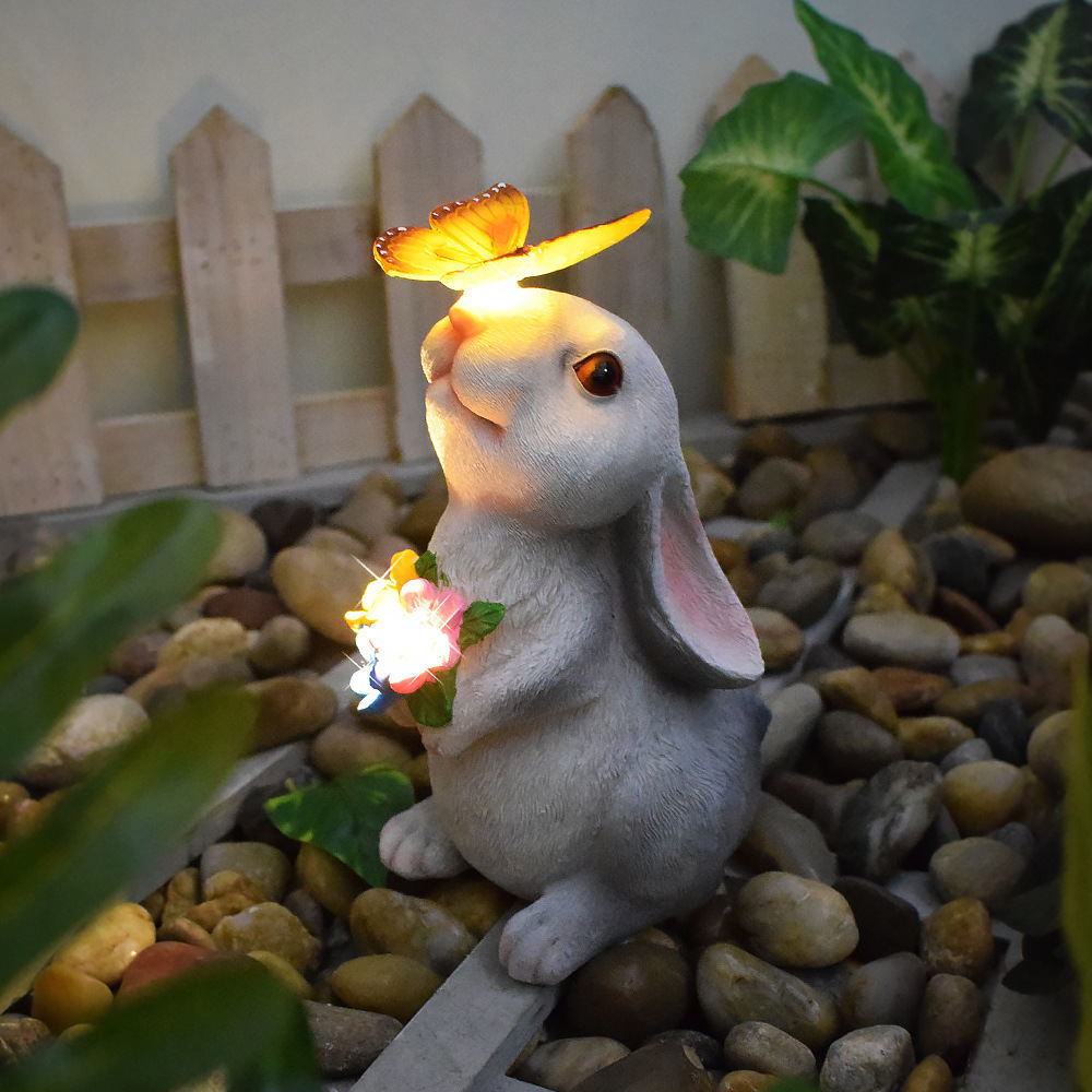 Outdoor Solar Rabbit Garden Light Waterproof Resin Statue