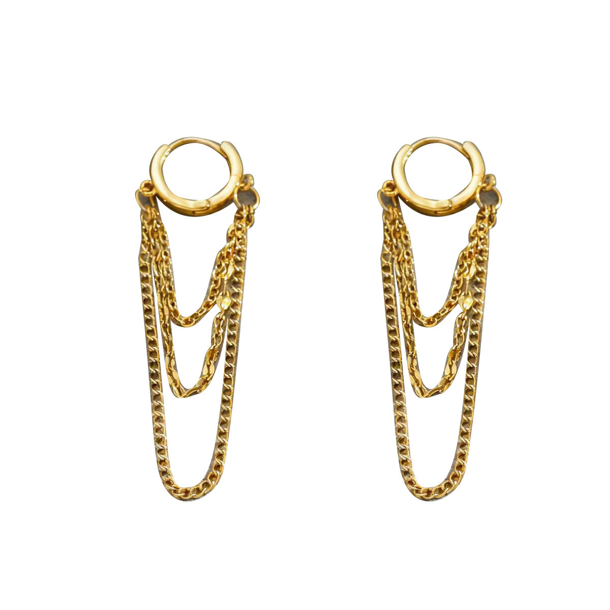 Cross-border European American Women Huggie Earrings, Geometric Tassel Chain Design, Premium Versatile Fashion Ear Jewelry