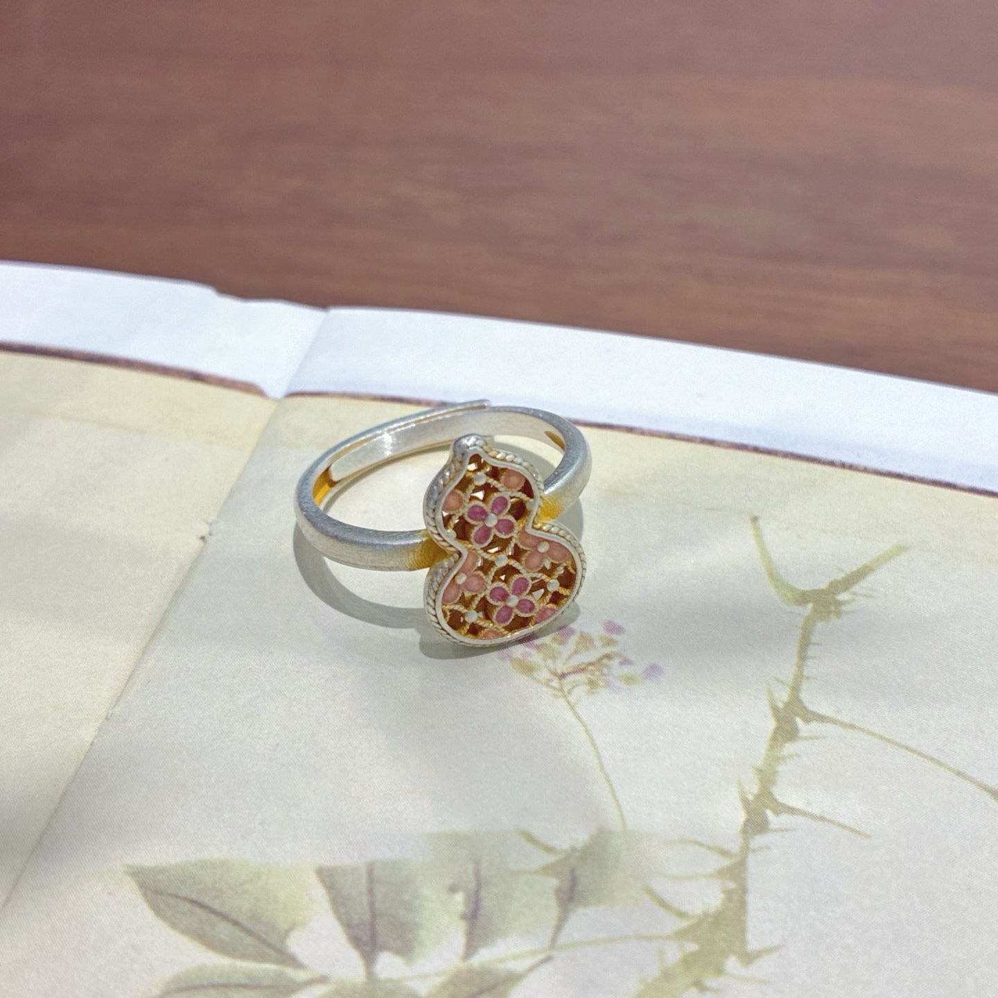 1pcs 999.9 Sterling Silver Gold-Plated Enamel Gourd Ring, Luxury Retro Style, Ideal For Birthdays & Holiday Gifts