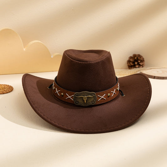 Summer Men's And Women's Matching Metal Buckle Cross-stitch Versatile Eye-catching Western Retro Style Sun Hat For Outdoor Chic Styling And Fashion Accessory