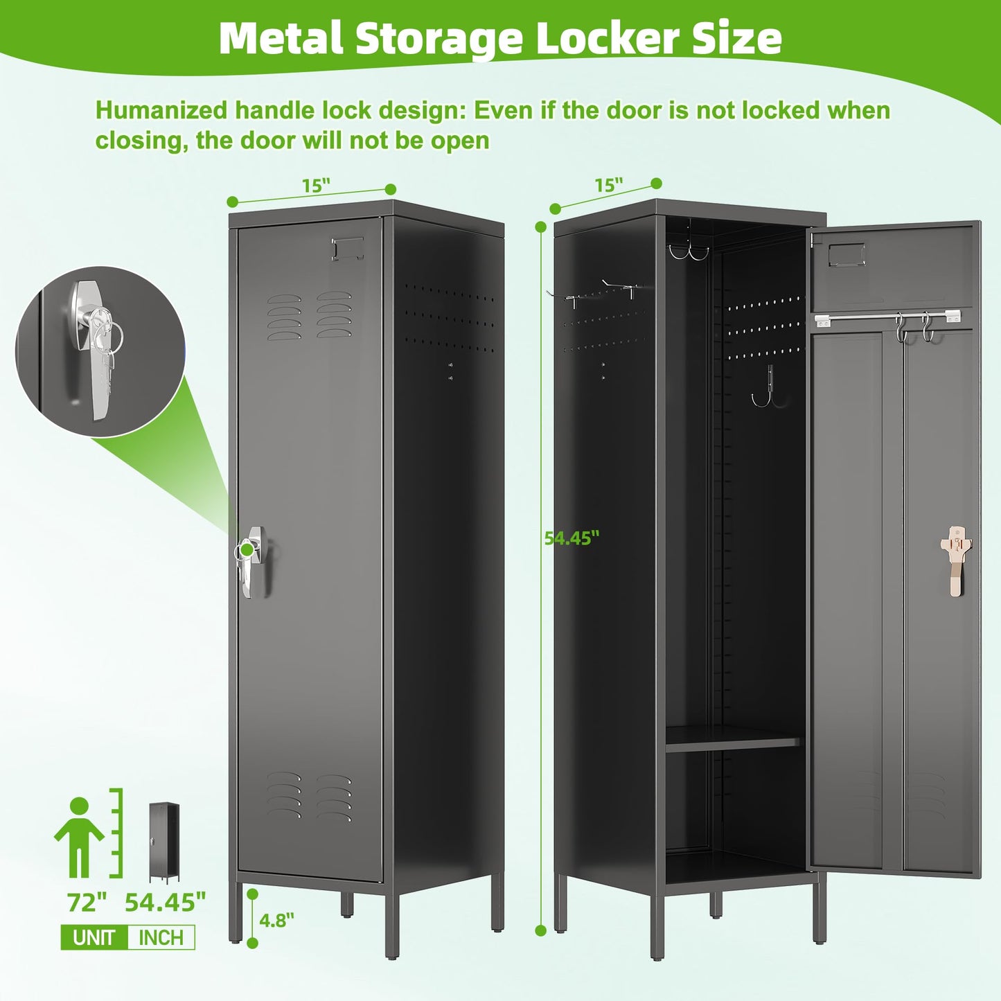 SUPEER 1 Door Metal Storage Lockers With Handle And Hanging Rod,Metal Locker For Employees With Pegboard And Hooks For Home,Office,Gym, School,Assembly Required,Black