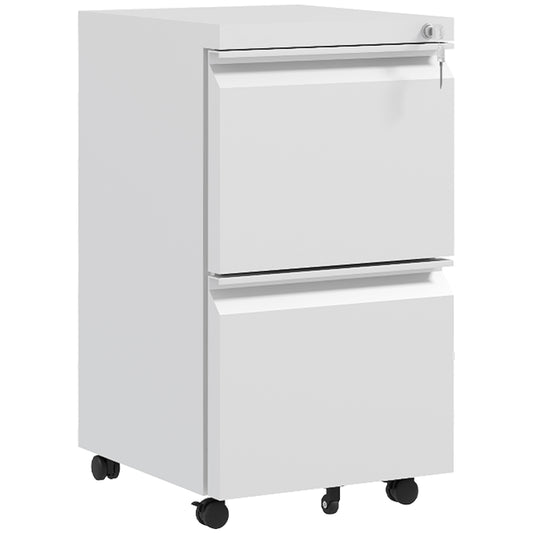 Vinsetto 2-Drawer Mobile Filing Cabinet, Steel Lockable File Cabinet For Letter, A4 And Legal Size, Pre-Assembled Body, White