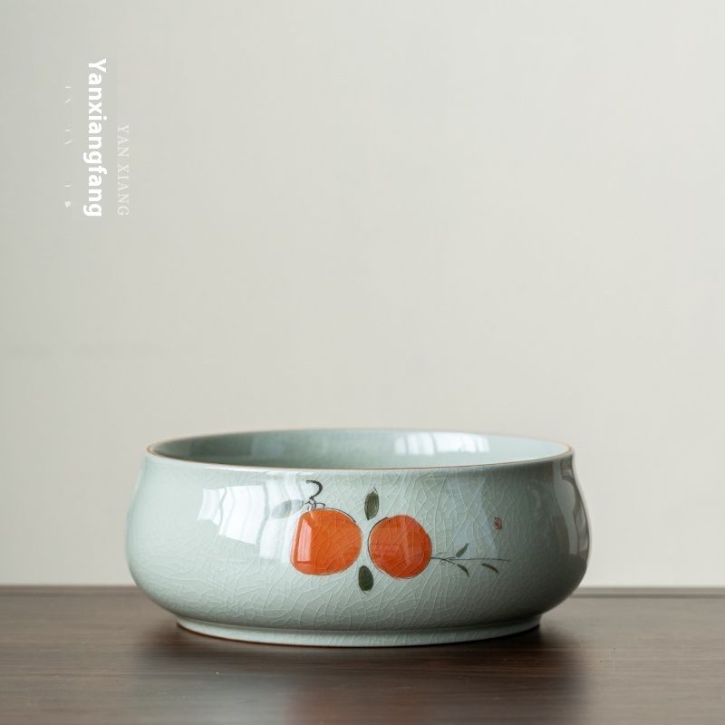 Ice Cracked Hand-painted Lotus Large Tea Wash Jar Glazed Ceramic Tea Ceremony Accessories