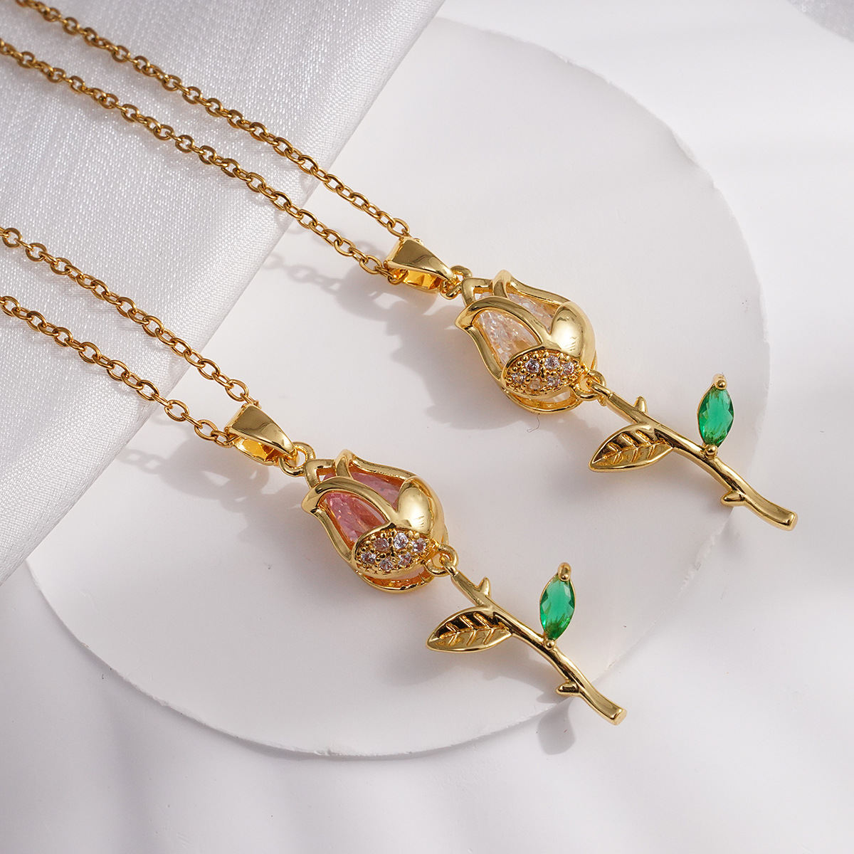Titanium Steel Necklace Female Copper-plated Gold Opal Tulip All-match Titanium Steel Accessories