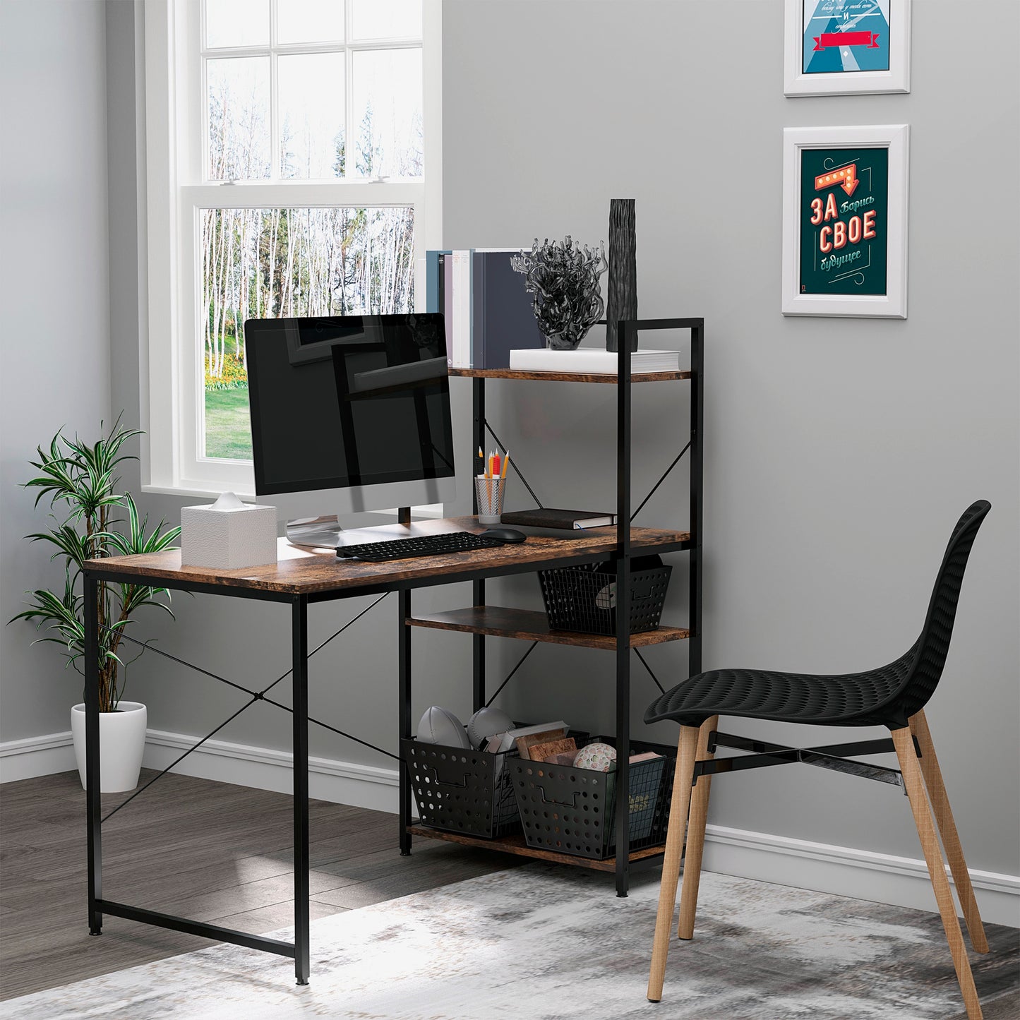 Reversible Computer Desk With Storage Shelves On Left Or Right, Industrial Reversible Writing Desk For Home Office, Study, Easy Assembly, 120 X 64 X 121cm, Rustic Brown And Black