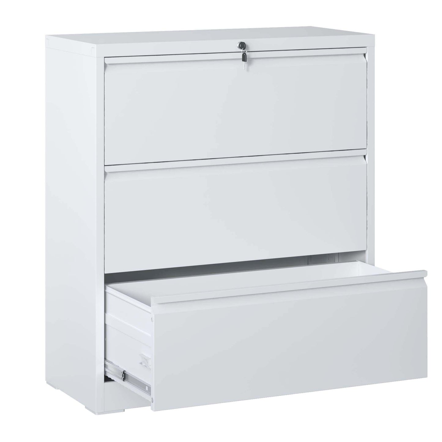 Lateral File Cabinet 3 Drawer, White Filing Cabinet With Lock, Lockable File Cabinet For Home Office, Locking Metal File Cabinet For Legal Letter A4 F4 Size