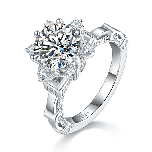 S925 Sterling Silver 2ct Moissanite Ring, 8mm D-VVS1 Star Halo Split Shank, Platinum Plated US Sizes 5-9, GRA Certificate Gift Box