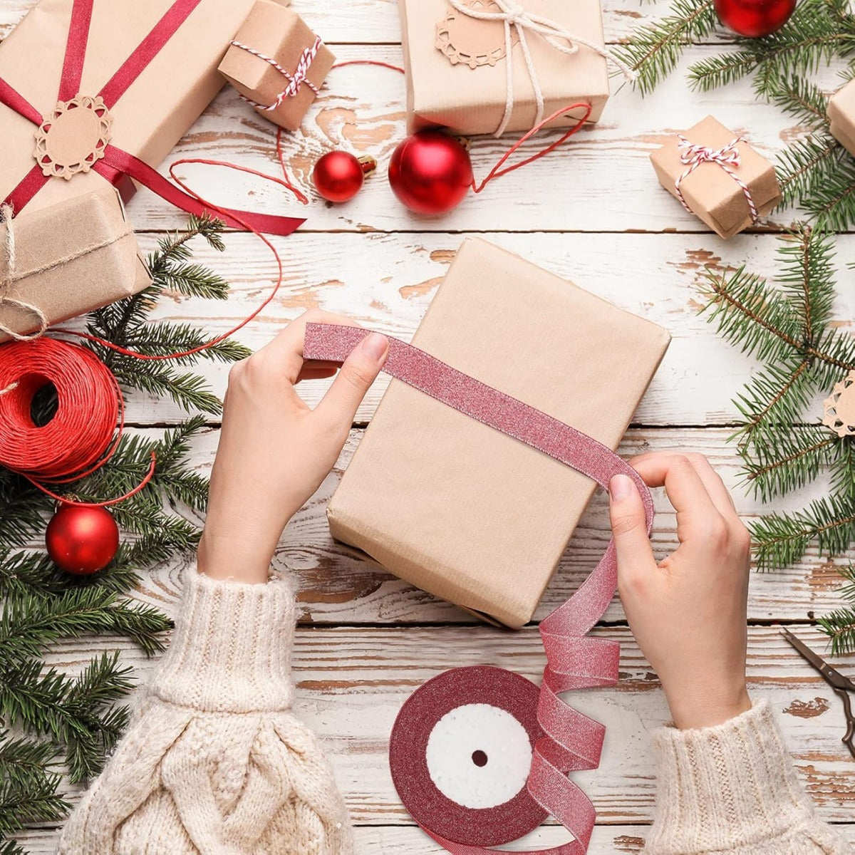 Christmas Gift Ribbon Set, 4 Festliche Geschenkbänder, Dekorative Weihnachtsbänder Für Geschenke Und Deko-Partyzubehör-Set