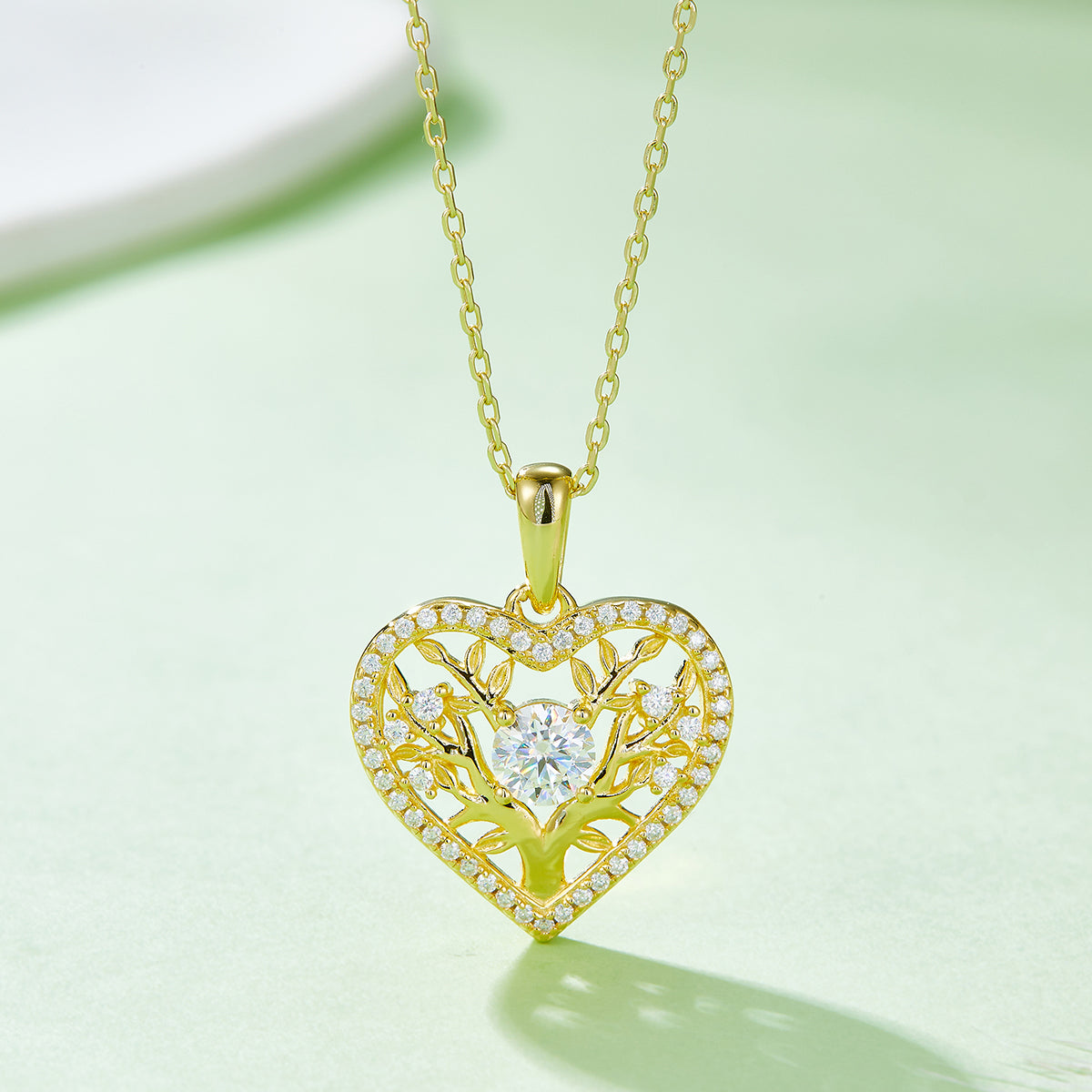 4.4g S925 Sterling Silver Tree Of Life Heart Necklace  5mm Center Stone With 42 Moissanite Pendant, GRA Certified, Platinum Plated Romantic Jewelry Gift Box Set