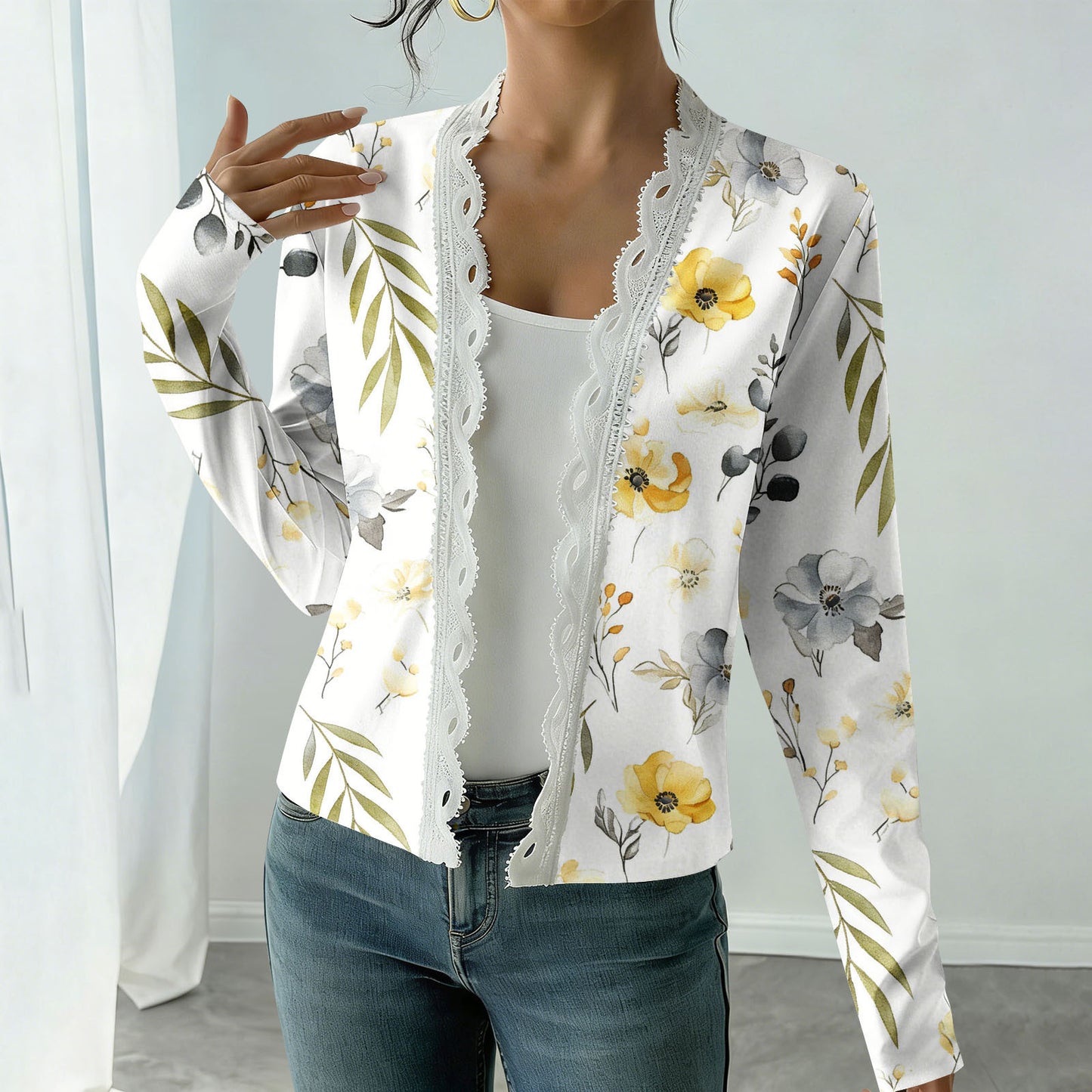 Elegant New Long-sleeved Printed Knit Cardigan