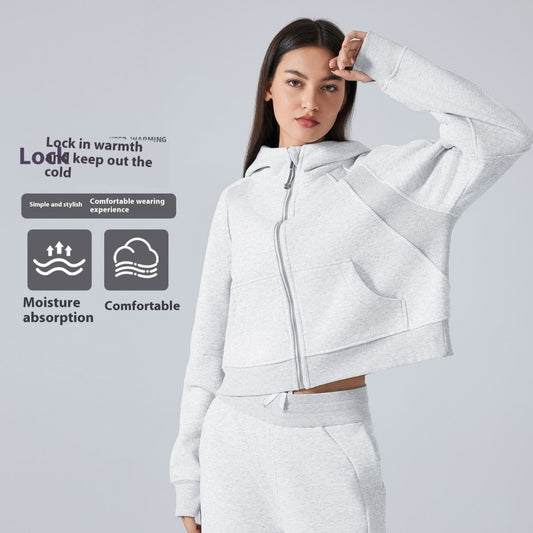 Fleece Zipper Hooded Sports Jacket Loose Yoga Clothes