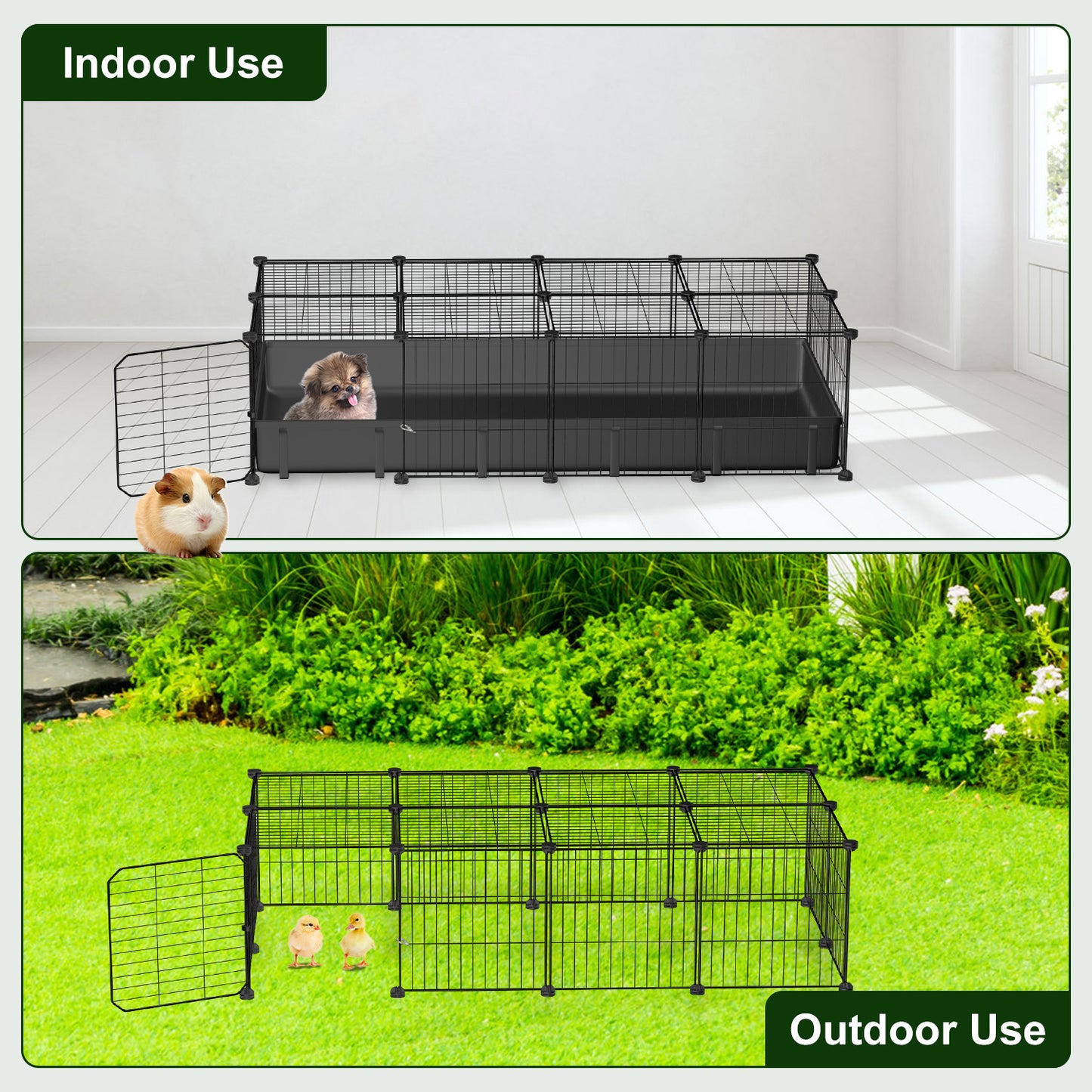 47x24x12IN Guinea Pig Cage Small Animal Playpen DIY Metal Pet Enclosure With 20 Panels Waterproof Floor Mat For Hedgehogs Chickens Ducklings Rabbits Hamsters