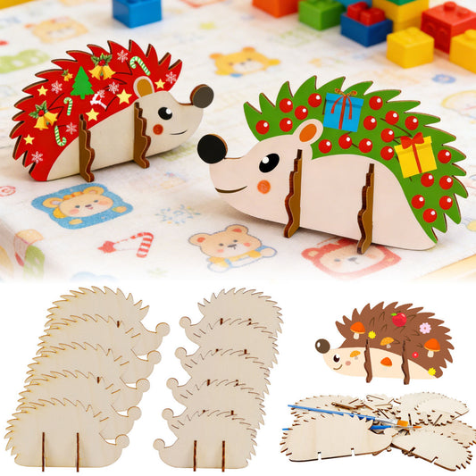 Wooden Hedgehog Craft Kit With 2 Brushes & 10 Accessories - Fall-Themed Craft Set
