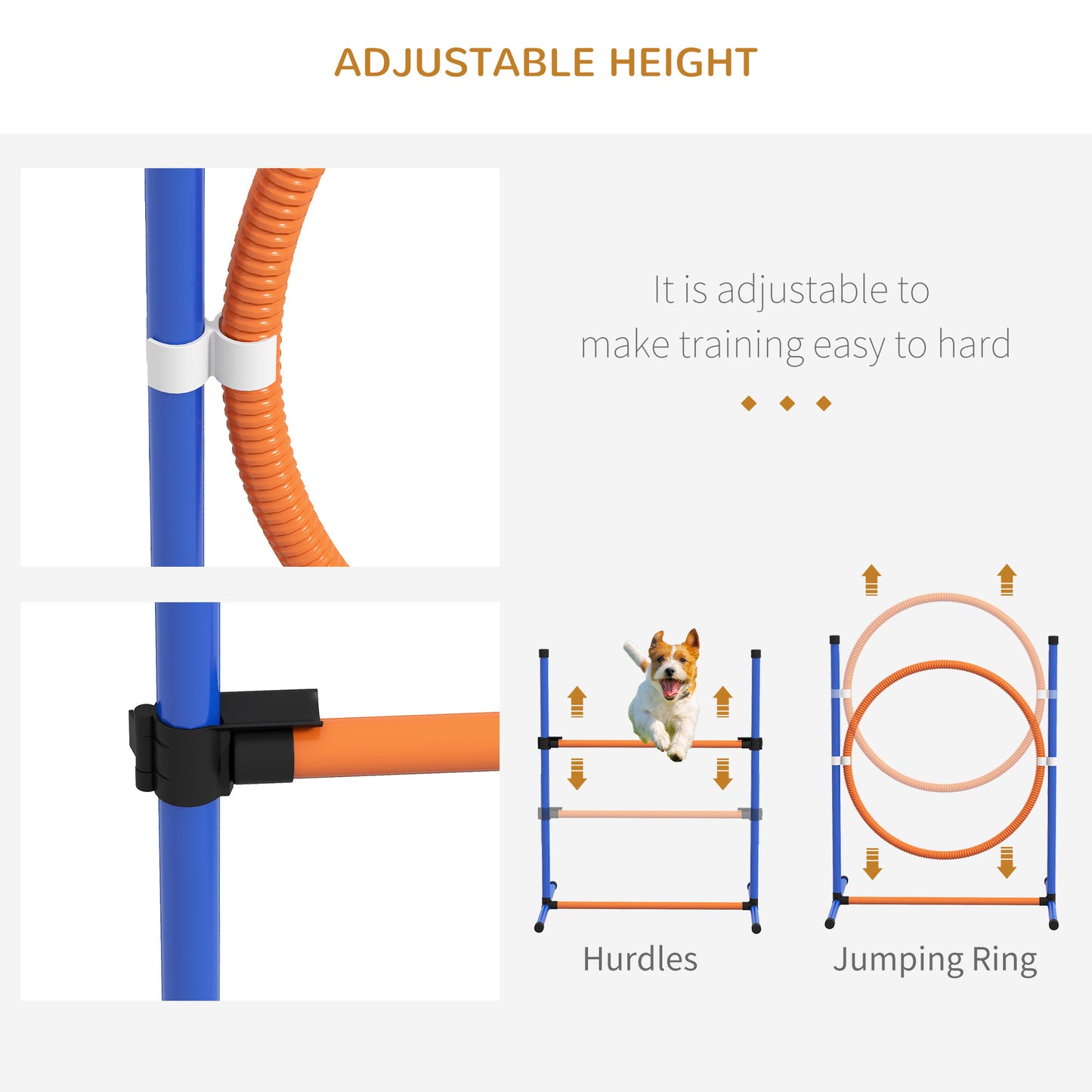 PawHut Dog Agility Training Equipment With Weave Poles, Jump Ring, Pause Box, Adjustable Hurdle, Carry Bag, Orange