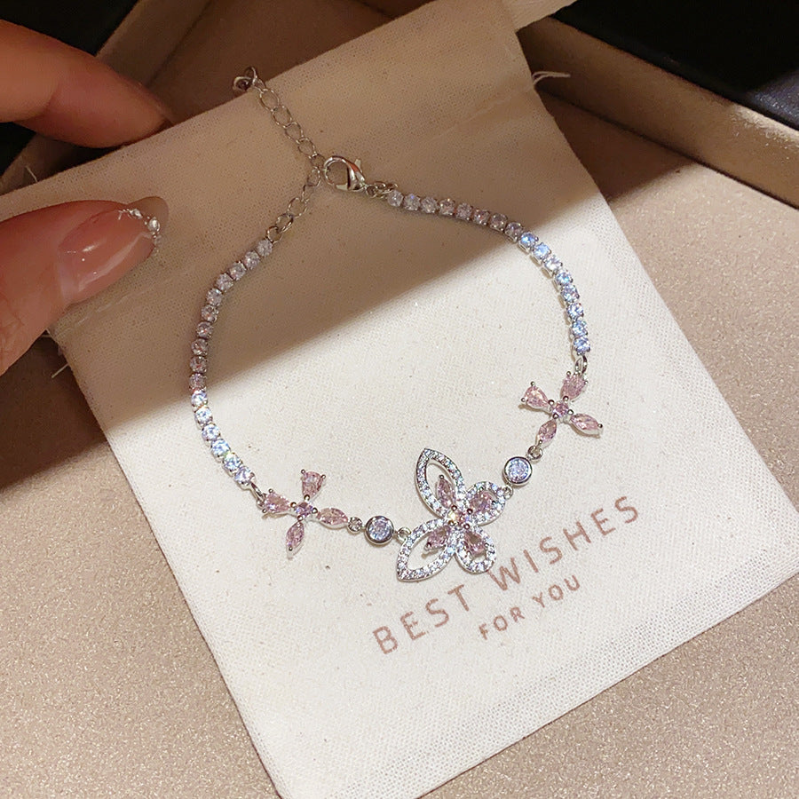 Frosted Blue Zirconia Bangle Ins Korean Style Bracelet Elegant Versatile Fashion Hand Jewelry