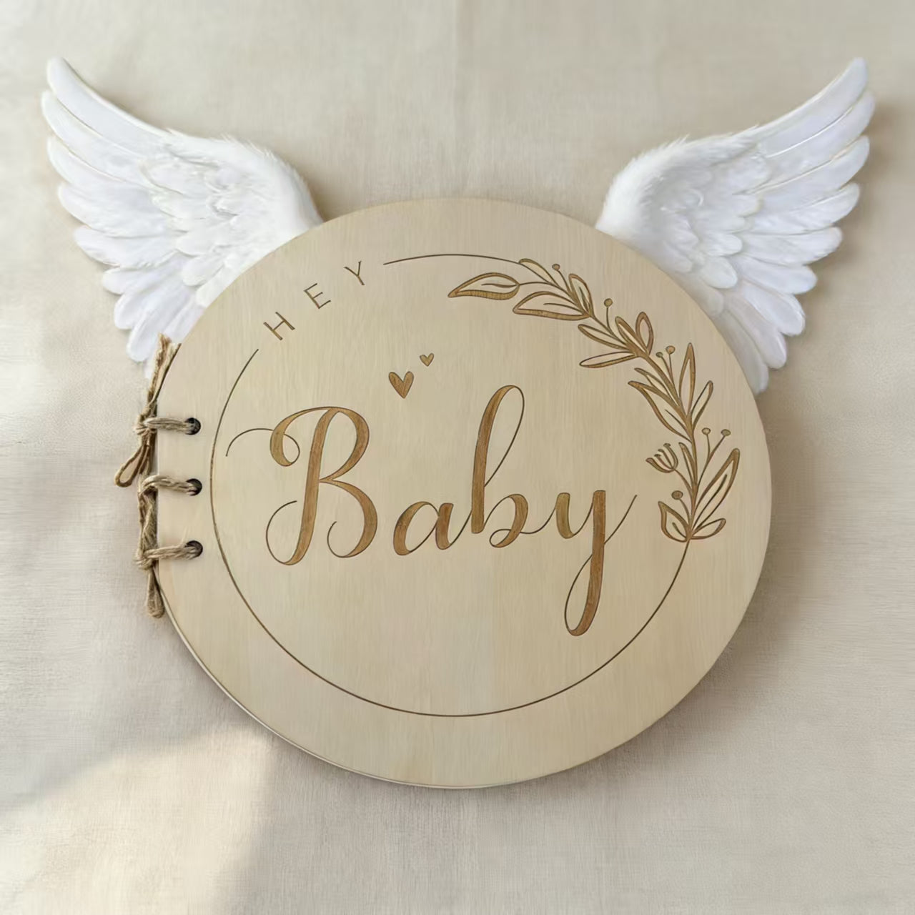 Gender Neutral Infant Keepsake Album, Laser Carved Round Wooden Baby Memory Book For New Parents Gift