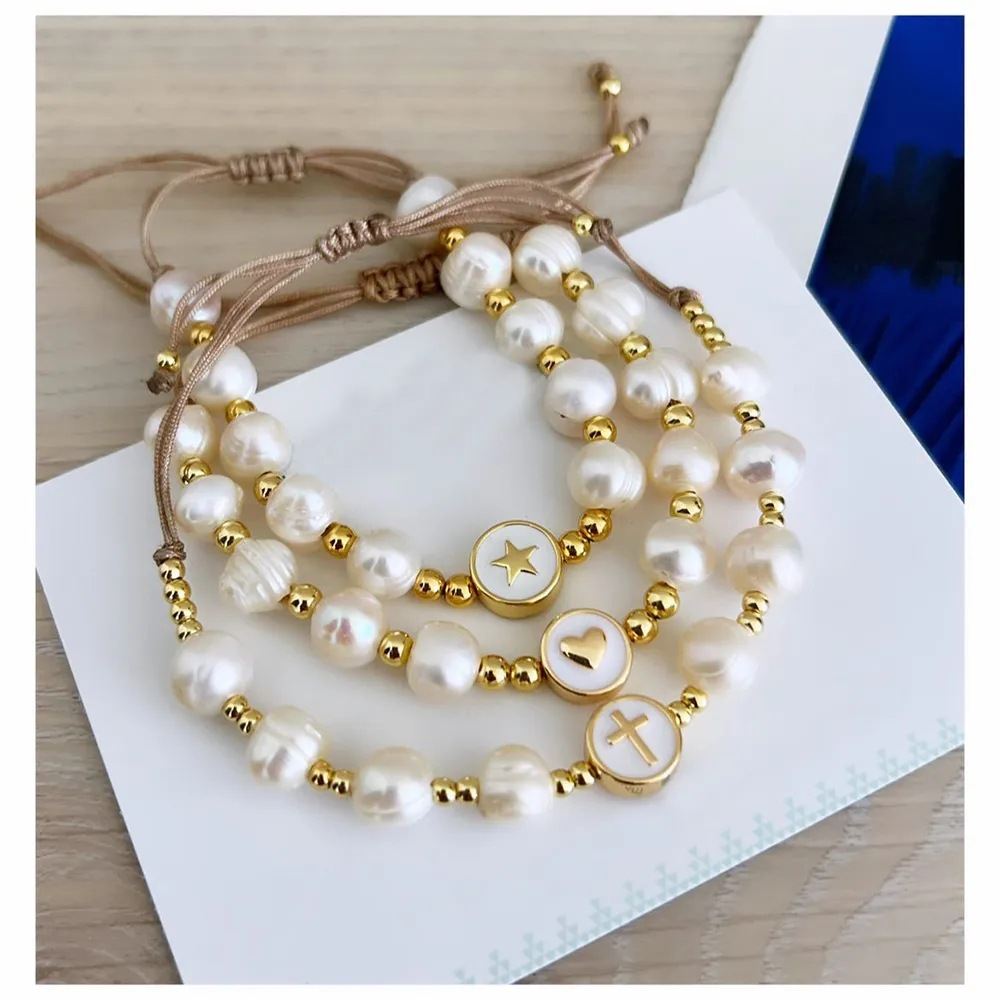 Baroque Natural Pearl Knitting Accessories All-match Beaded Cross Bracelet