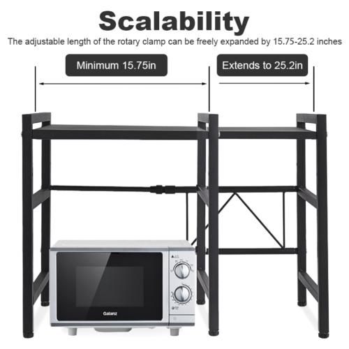 2 Tier Iron Microwave Oven Rack Stand Storage Holder Kitchen Corner Shelf Black